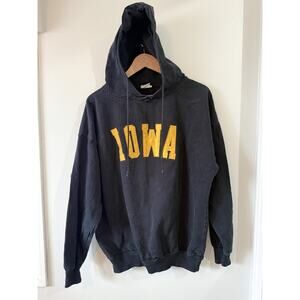 Iowa Black Sweatshirt Hoodie Yellow Embroidered Letters Size Lg/XL The Bedford